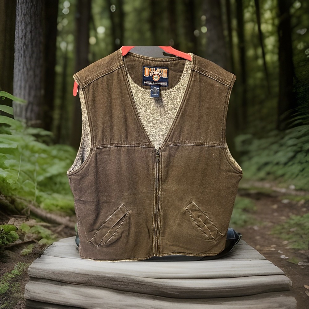Duluth Trading Cotton Canvas Fleece Sherpa Lined Work Vest Brown Size L Pockets